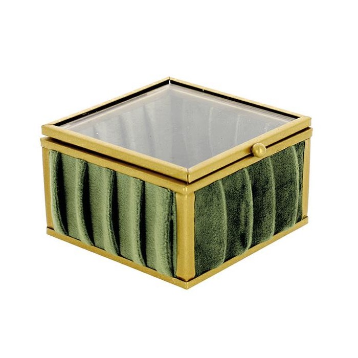 SCATOLA QUADRATA VELLUTO VERDE 8.5X8.5 H.5CM.